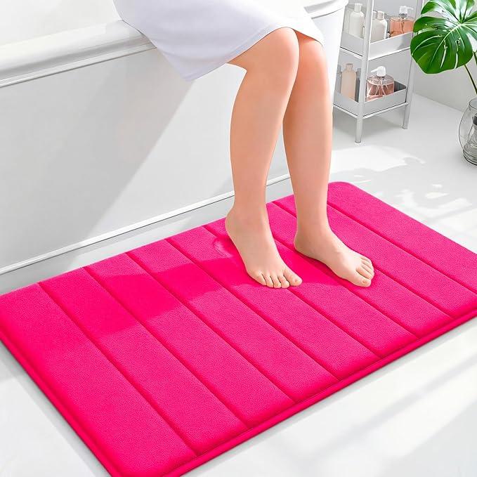 OLANLY Memory Foam Bath Mat 36x24, Super Soft Absorbent Bathroom Rugs, Quick Dry, Machine Washable Shower Floor Rugs, Bathmat Carpet, Bathroom Home Decor Accessories, Hot Pink - ModernBath