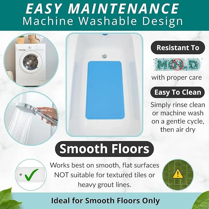 ENKOSI Non Slip Shower Mat – Bath Mat for Tub and Shower Floors – Anti Slip Bathtub Mat with Strong Suction Cup Grip – Soft, Blue Bathroom Mat for Inside Bath and Shower Floors (28x16 Aqua Blue) - ModernBath