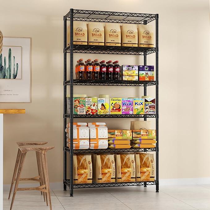 SINGAYE 6 Tier Shelf Organizer Storage Metal Shelves Garage Wire Shelving Unit Pantry Rack Shelves Bathroom Organizers and Shelf Closet Metal Kitchen 36" Dx14 Wx72 H Black - ModernBath