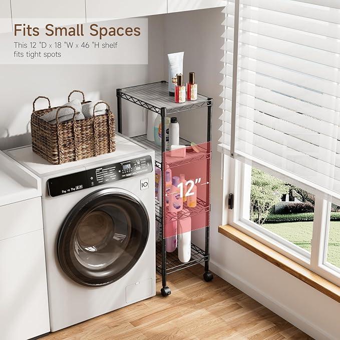 4 Tier Adjustable Storage Shelves Heavy Duty Metal Utility Shelf Wire Shelving Unit Organizer Rack for Home Kitchen Office Bathroom Pantry Room 12" D x 18" W x 44.5" H - ModernBath