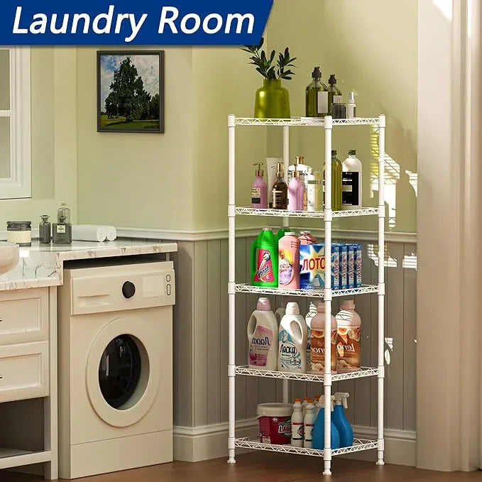 REGILLER 5-Wire Shelving Metal Storage Rack Adjustable Shelves,Standing Storage Shelf Units for Laundry Bathroom Kitchen Pantry Closet(White,11.8" D x 16.6" W x 53.5" H) - ModernBath