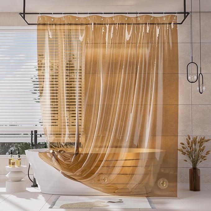 AmazerBath Shower Curtain Liner, EVA Clear Orange-Brown Heavy Duty Shower Curtain and Liner 2-in-1, 72x72 Luxury Plastic Weighted Bathroom Shower Liner, 12 Rustproof Grommets & 3 Heavyweight Stones - ModernBath