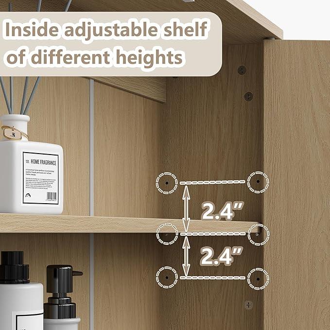 Furnideco 31''W Over Toilet Storage Cabinet Modern Above Toilet Shelf Cabinet with Fluted Doors & Toilet Paper Storage Holder for Bathroom, Natural Oak - ModernBath