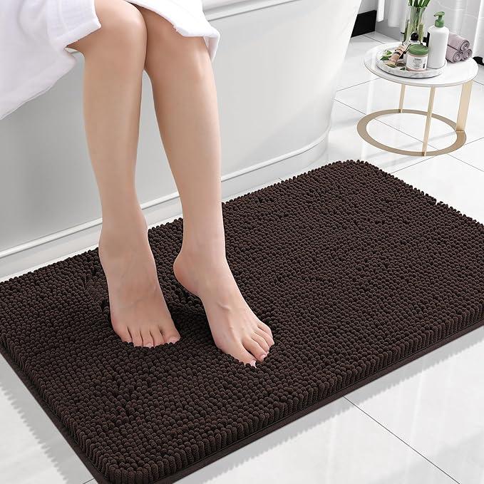 OLANLY Bathroom Rugs 24x16, Extra Soft Absorbent Chenille Bath Rugs, Rubber Backing Quick Dry, Machine Washable Bath Mats for Bathroom Floor, Tub and Shower, Home Decor Accessories, Brown - ModernBath