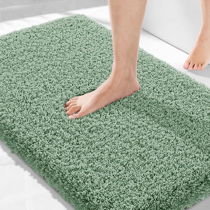 Yimobra Luxury Fluffy Bathroom Rugs, Super Elastic Soft Thick Plush Bath Mat, Non-Slip Water Absorbent, Easier to Dry, Sturdy Shaggy Microfiber Floor Carpet for Bathtub, 36"x 24", Pure Light Green - ModernBath