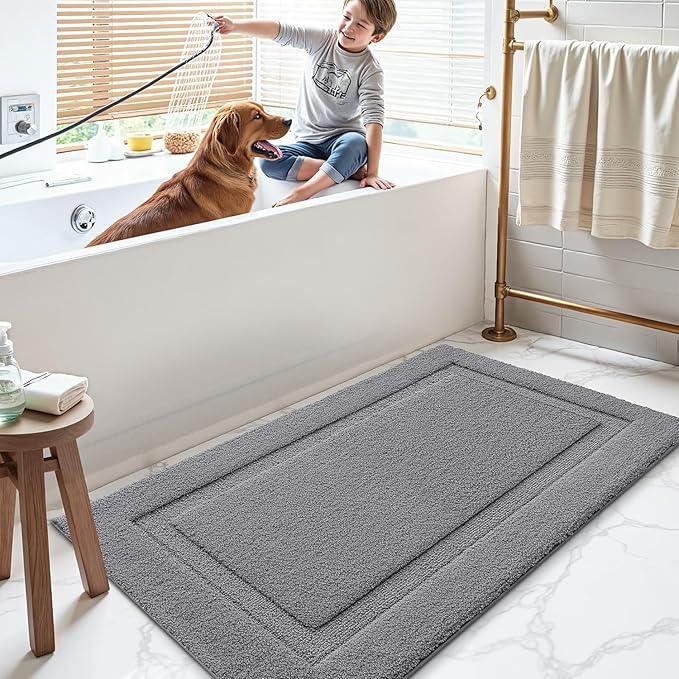 LUMI Large Ultra Soft Bathroom Rugs Non Slip with Rubber Backing, Absorbent Washable Bath Mat Quick Dry, Upgraded Premium Microfiber Plush Carpet for Bathtub and Shower Floor, Dark Grey, 24x43 - ModernBath