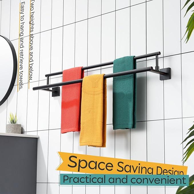 KOKOSIRI Towel Bars 32-Inch Bathroom Towel Holder Oil Rubbed Bronze Double Bath Towel Racks Wall Mounted Stainless Steel B5009ORB-L32 - ModernBath