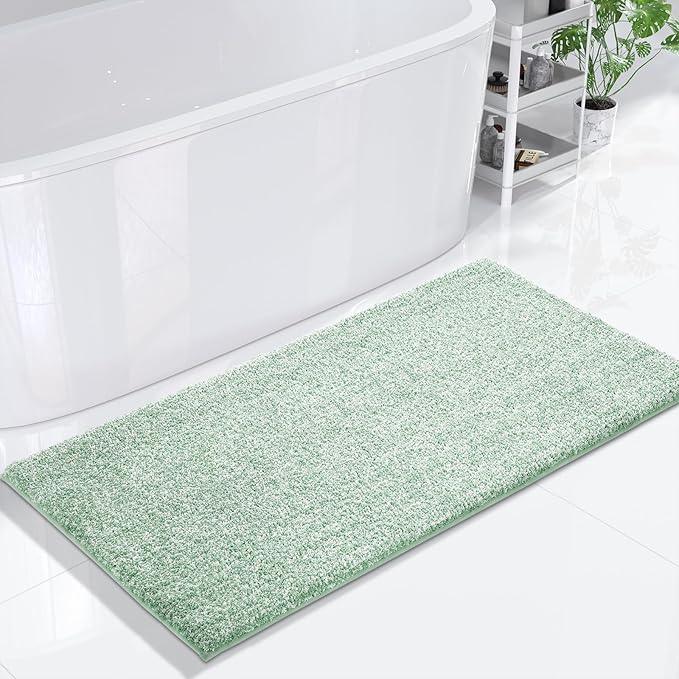 Yimobra Bathroom Runner Rug Non Slip Washable, Soft Absorbent Microfiber Long Bath Mat, Dual-Tone Decor Rug with Rubber Backing for Floor,Tub and Hallway,60x24,Home Essentials,Green and White - ModernBath