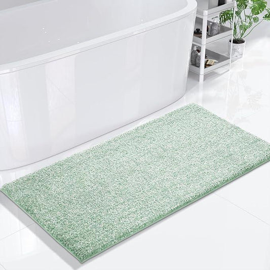Yimobra Bathroom Runner Rug Non Slip Washable, Soft Absorbent Microfiber Long Bath Mat, Dual-Tone Decor Rug with Rubber Backing for Floor,Tub and Hallway,60x24,Home Essentials,Green and White - ModernBath