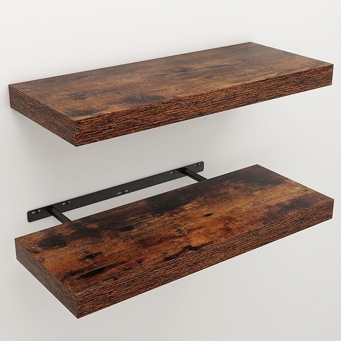 Floating Shelves for Wall, Wall Mounted Rustic Wood Shelves for Bathroom, Bedroom, Living Room, Kitchen, Hanging Shelf for Books/Storage/Room Decor (Brown, 24") - ModernBath