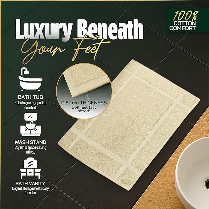 Pearl Linens Pack of 2 100% Cotton Bath Mat 20x30 inches, Soft & Absorbent Quick Dry Bathroom Mat Set, Not Bathroom Rugs, After Shower Mat, Bath Tub Mat, 687 GSM, Machine Washable, Beige - ModernBath