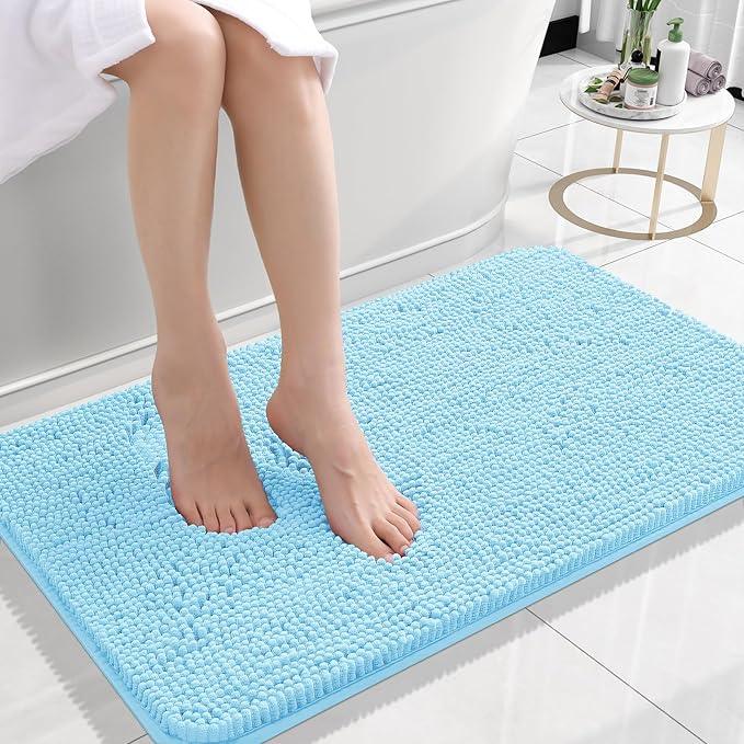 OLANLY Bathroom Rugs 24x16, Extra Soft Absorbent Chenille Bath Rugs, Rubber Backing Quick Dry, Machine Washable Bath Mats for Bathroom Floor, Tub and Shower, Home Decor Accessories, Sky Blue - ModernBath