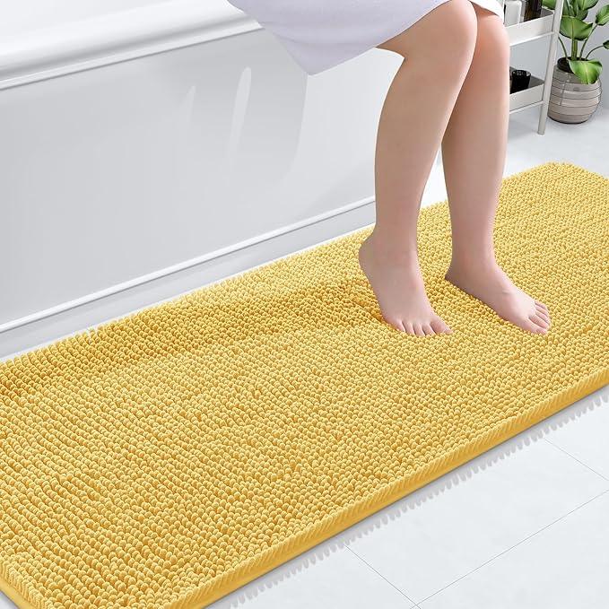 OLANLY Bathroom Rugs 70x24, Extra Soft Absorbent Chenille Bath Rugs, Rubber Backing Quick Dry, Machine Washable Bath Mats for Bathroom Floor, Tub and Shower, Home Decor Accessories, Yellow - ModernBath