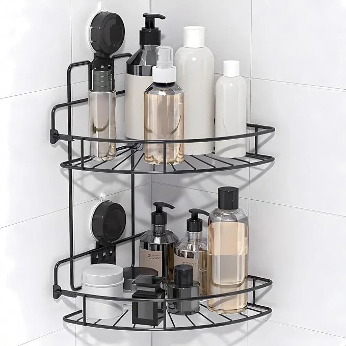 BANGMANG Shower Caddy Suction Cup, 2 Pack Suction Shower Shelf, NO-Drilling Bathroom Holder, Rustproof Bathroom Organizer for 90° Wall Corner, Black - ModernBath
