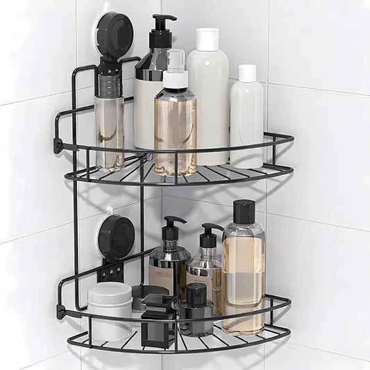 BANGMANG Shower Caddy Suction Cup, 2 Pack Suction Shower Shelf, NO-Drilling Bathroom Holder, Rustproof Bathroom Organizer for 90° Wall Corner, Black - ModernBath