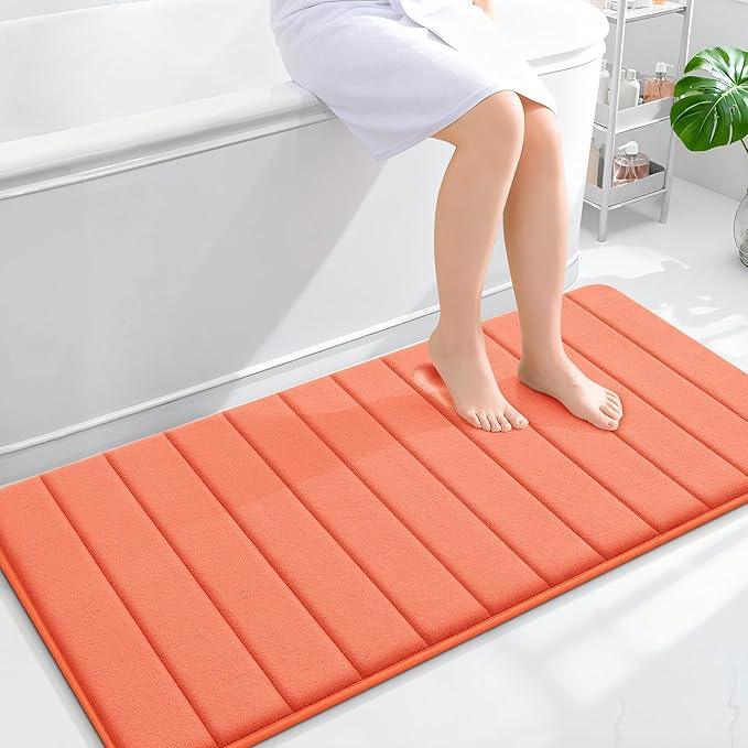 OLANLY Memory Foam Long Bathroom Rugs Runner 47x24, Super Soft Absorbent Bath Mat, Quick Dry, Machine Washable Shower Floor Rugs, Bathmat Carpet, Bathroom Home Decor Accessories, Coral - ModernBath