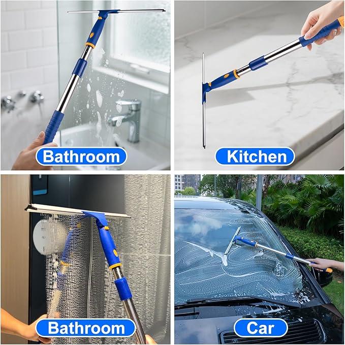 ITTAHO Shower Squeegee for Glass Doors, All-Purpose Extendable Window Squeegee with 2 Blades and Stainless Steel Pole, Window Cleaner Tool for Shower Doors, Windows, Bathroom and Car Windshields - ModernBath