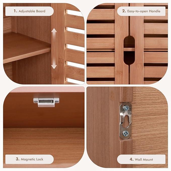 HYNAWIN Bamboo Wall Cabinet, Over Toilet Bathroom Furniture, Wall Mounted Storage Medicine Cabinet with Two Doors & Adjustable Shelves, for Bathroom, Kitchen, Living Room, Walnut, Dark Brown - ModernBath