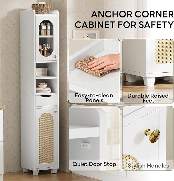 LIKIMIO 69" H Tall Bathroom Storage Cabinet with 2 Doors & 1 Drawer, Narrow Adjustable Shelves & Pull-Out Tissue Holder, Slim Freestanding Cabinet for Small Spaces, Kitchen, Entryway, White - ModernBath