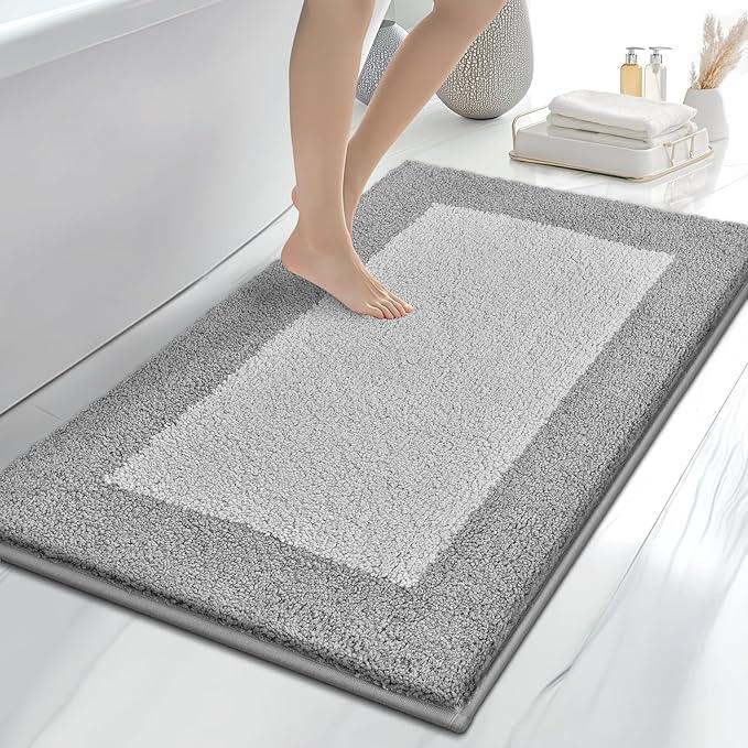 anllugs Bathroom Rugs 30" x 46", Non-Slip Extra Soft Absorbent Bath Rugs, Machine Washable Quick Dry Bath Mats for Bathroom Floor, Shower, Bathtub and Sink, Light Grey & Grey - ModernBath