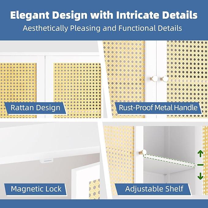 HITNET Bathroom Wall Cabinet, Rattan Medicine Cabinet, Bamboo Hanging Storage Organizer Over The Toilet with Adjustable Shelf for Living Room, Kitchen, Hallway(White) - ModernBath