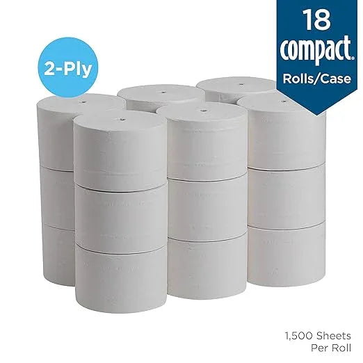 Georgia-Pacific Compact Coreless 2-Ply Recycled Toilet Paper by GP PRO (Georgia-Pacific), 19378, 1,500 Sheets Per Roll, 18 Rolls Per Case - ModernBath