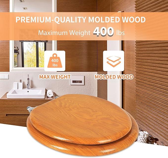 Angel Shield Durable Wood Veneer Natural Toilet Seat Metal Hinged Easy Clean Anti-scratch American Standard(Round,Wood Color) - ModernBath