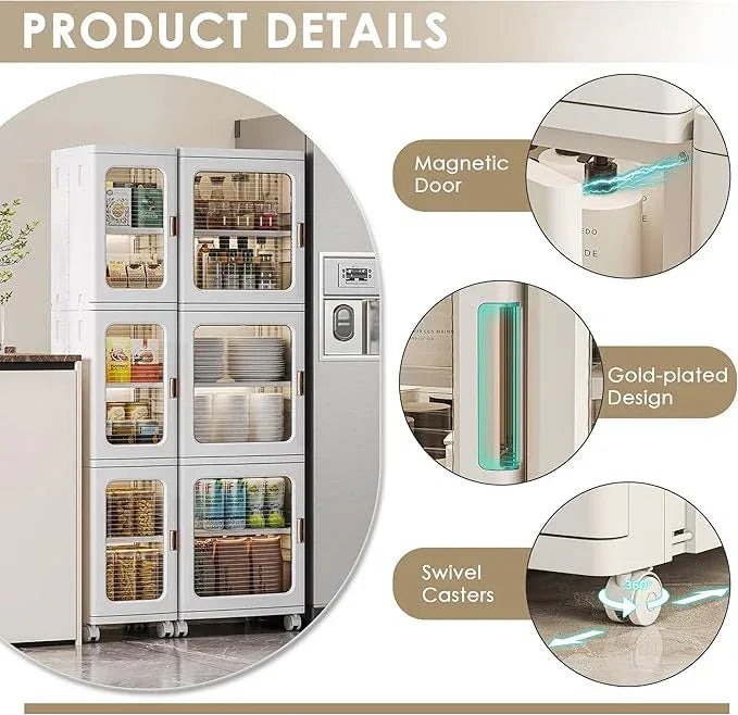VECELO 4-Tier Tall Narrow Storage Cabinet with Movable Wheels, Adjustable Shelves, Anti-Tip, Slim, for Small Space, Bathroom, Kitchen, Laundry, White | 4-Tier, Movable Wheels, Adjustable Shelves, Magnetic Doors, Slim - ModernBath