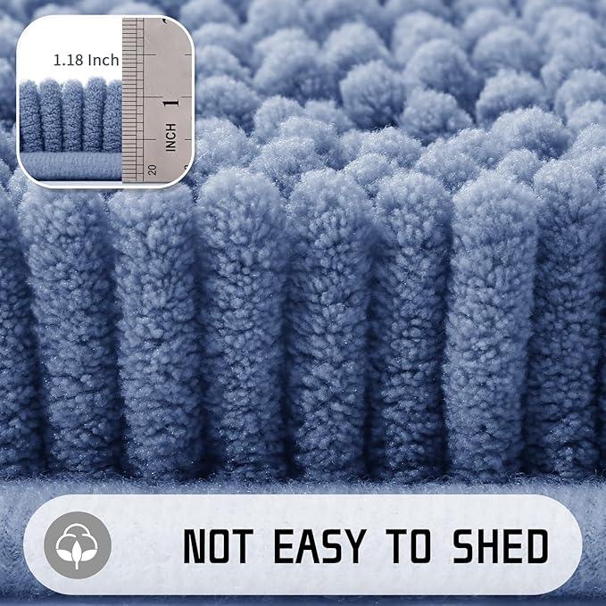 Yimobra Washable Bathroom Rugs, Super Soft & Absorbent Chenille Bath Mat for Floor & Carpet, Quick Dry Non Slip Bath Mat for Tub Shower, 24" x 17",Denim Blue - ModernBath