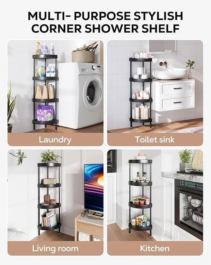 Nieifi Corner Shower Caddy Stand-4 Tier Rustproof Anodized Aluminum Standing Shower Organizer-Shower Caddy Corner-Dual Stability to Anti-Shaking-Height-Adjustable Legs for Uneven Surfaces-Black - ModernBath