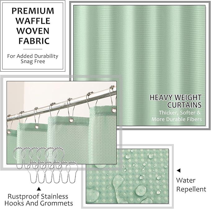 XLHOMO 8-Piece Light Green Bathroom Set - Resin Bathroom Accessories Sets Complete with Shower Curtain and Rugs, Soap Dispenser, Toothbrush Holder, Tumbler & Vanity Organizer - ModernBath