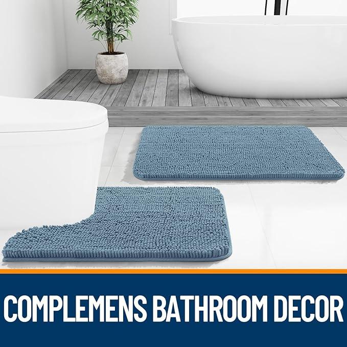 OLANLY Bathroom Rugs 24x16, Extra Soft Absorbent Chenille Bath Rugs, Rubber Backing Quick Dry, Machine Washable Bath Mats for Bathroom Floor, Tub and Shower, Home Decor Accessories, Airy Blue - ModernBath