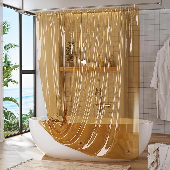 Titanker Shower Curtain Liner, Plastic Shower Liner PEVA 72 x 72 Lightweight Waterproof Shower Curtains for Bathroom with Magnets and Grommets, Clear Amber - ModernBath