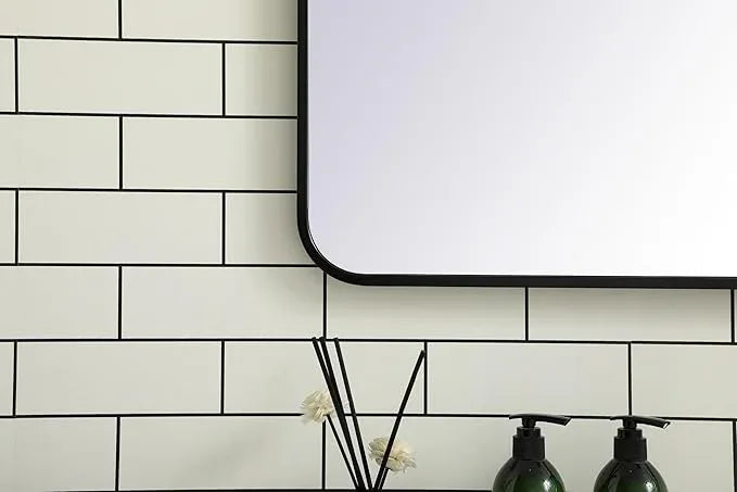 ARS Concepts Aura, Soft Corner Metal Rectangular Mirror 30X48 Inch in, Modern, Black - ModernBath