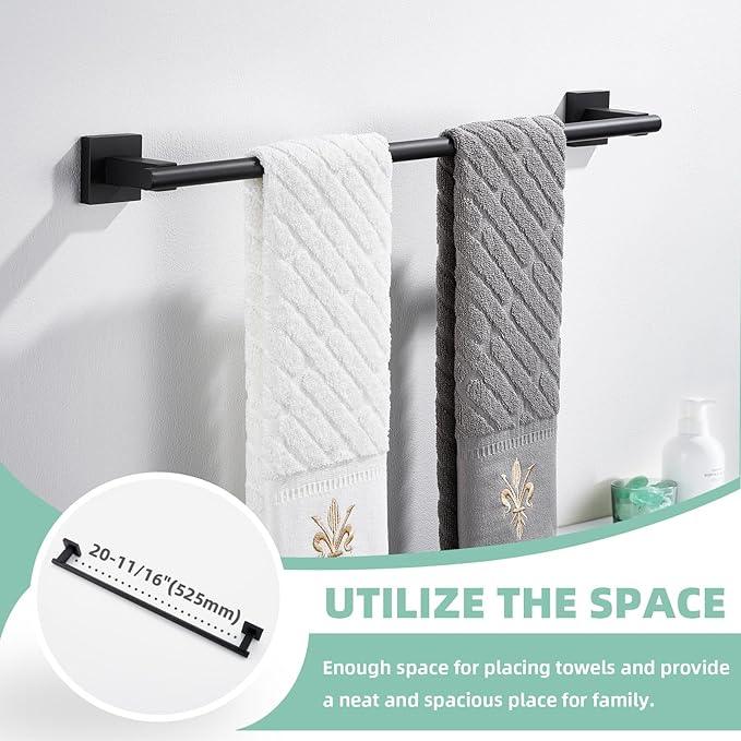 Suyar Bathroom Accessories Set, SUS 304 Stainless Steel Bathroom Hardware Set 4 PCS, Include Robe Hook, Toilet Paper Holder, Hand Towel Holder, Towel Bar, Matte Black - ModernBath