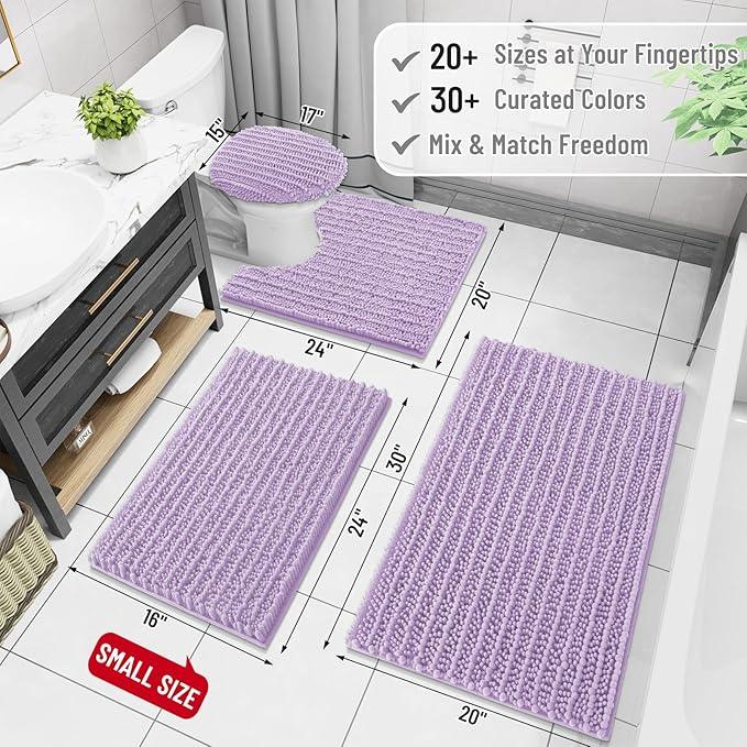 Arotive Luxury Chenille Bathroom Rug Mat, Extra Soft Thick Absorbent Shaggy Bath Rugs, Non-Slip Machine Wash Dry, Plush Bath Mats for Bathroom, Shower and Tub, 36x24, Light Purple - ModernBath