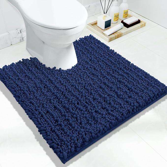 Yimobra Toilet Rug U Shaped Washable 24x24 Inch - Ultra Soft Absorbent Chenille Bath Rugs for Toilet, Quick Dry & Machine Washable, Non Slip Contour Bathroom Mat, Navy Blue - ModernBath