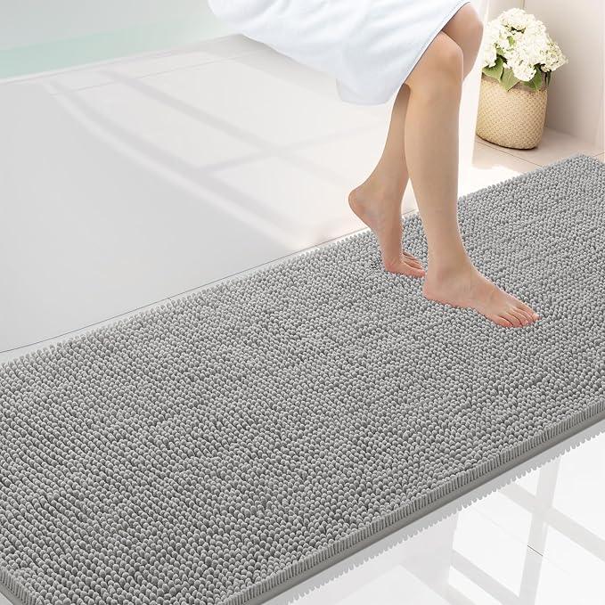 Smiry Luxury Chenille Bathroom Rugs 70x24, Extra Soft and Absorbent Shaggy Bath Mat, Machine Washable, Non-Slip Plush Carpet Runner for Tub, Shower, and Floor, Home Decor Accessories, Light Grey - ModernBath