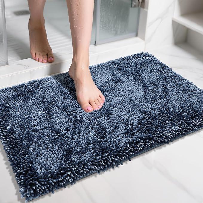 Yimobra Chenille Bathroom Rugs Non Slip, Extra Thick Soft Absorbent Bath Rug 31.5x20 Inch, Machine Washable Quick Dry Bath Mat for Bathroom Floor, Tub and Shower, Home Decor Accessories, Light Blue - ModernBath