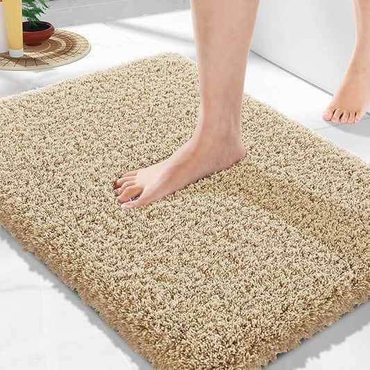 Yimobra Bathroom Rugs Non Slip Washable, Ultra Soft and Water Absorbent Bath Mats, Plush Fluffy Shower Mat Outside, Dries Quickly, Microfiber Thick Matts for Bathroom Floor/Sink, 24x17, Pure Beige - ModernBath