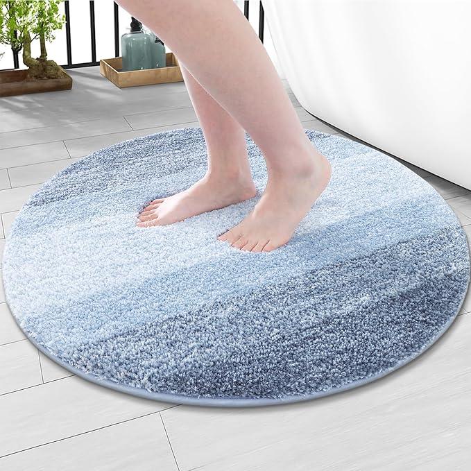Arotive Microfiber Bathroom Rugs, Shaggy Soft and Absorbent Bath Rug, Non-Slip, Thick Plush Machine Washable Dry Bath Mats for Bathroom, Tub and Shower, 30x30, Light Blue, Round - ModernBath