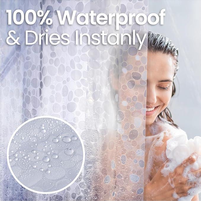 LiBa Plastic Shower Curtain, Heavy Duty 8G Shower Curtain for Bathroom, Waterproof Vinyl Shower Curtain, 3 Magnets, Rustproof Mental Grommets - 3D Clear Pebbles Pattern, 72x72 - ModernBath