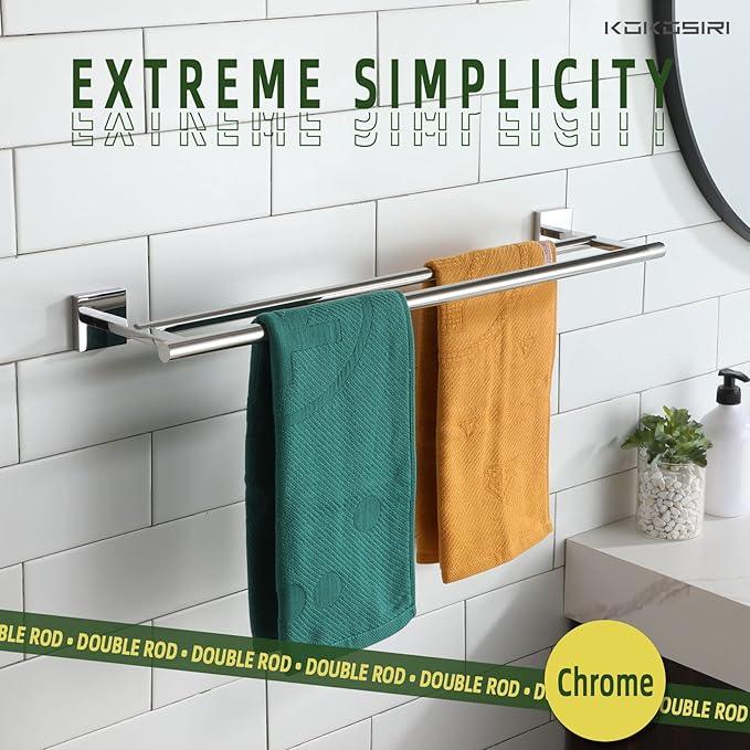KOKOSIRI Bath Towel Bars Bathroom Double Towel Holder Rack for Toilet Kitchen 24 Inch Necklace Holder Chrome Stainless Steel B5005CH-L24 - ModernBath