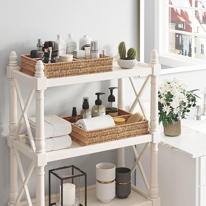 Vagusicc Wicker Divided Storage Basket, Wicker Baskets, Basket for Shelves Drawer Organizing, 3 Section Rectangular Woven Storage Baskets, 2-Pack, Natural - ModernBath