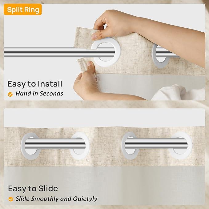 No Hooks Linen Shower Curtain with Snap in Liner Set Rustic Farmhouse Shower Curtains for Bathroom Cream Burlap Cloth Double Bath Curtains with See Through Top Window 72x75 - ModernBath