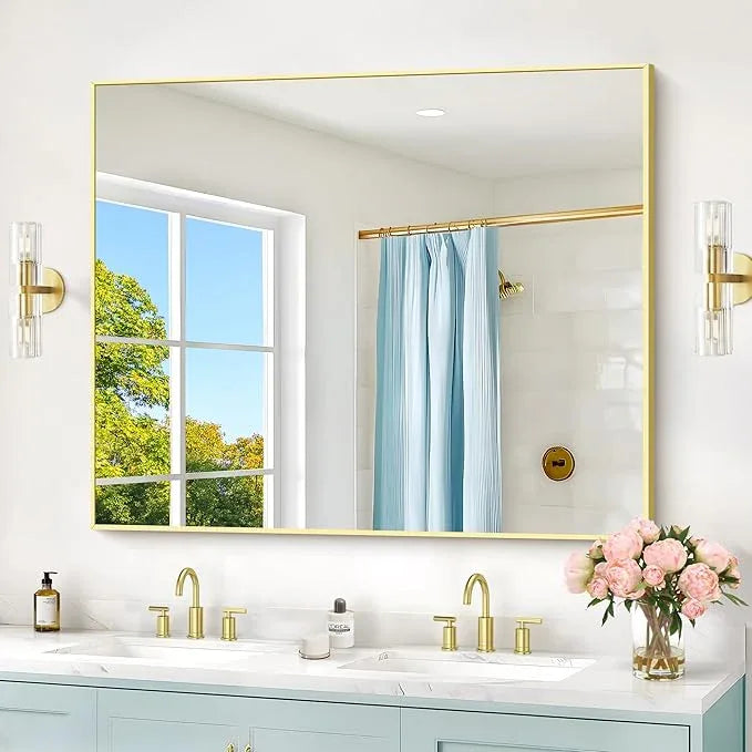 COFENY 40x48inch Gold Bathroom Mirror, Silver Rectangle Mirror with Frame, Large Rectangular Wall Mirrors for Bathroom, Living Room, Hair Salon, Big Farmhouse Mirror Hang Horizontal/Vertical - ModernBath