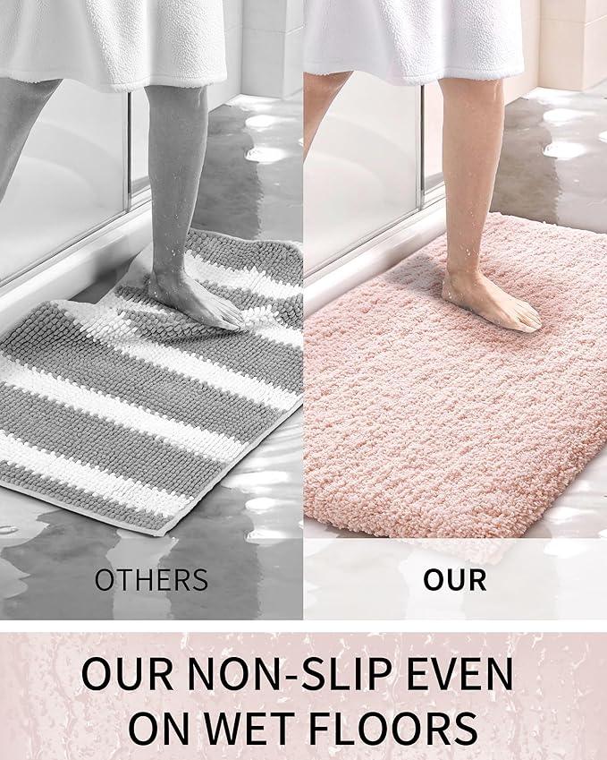Ruggnovea Bathroom Rugs Non Slip Washable, Ultra Soft Thick Shaggy Absorbent Bath Mats, High Density Foam Latex Non Slip Backing Bath Rugs, Microfiber Bath Mats for Bathroom Floor&Sink,24x17,SK Pink - ModernBath