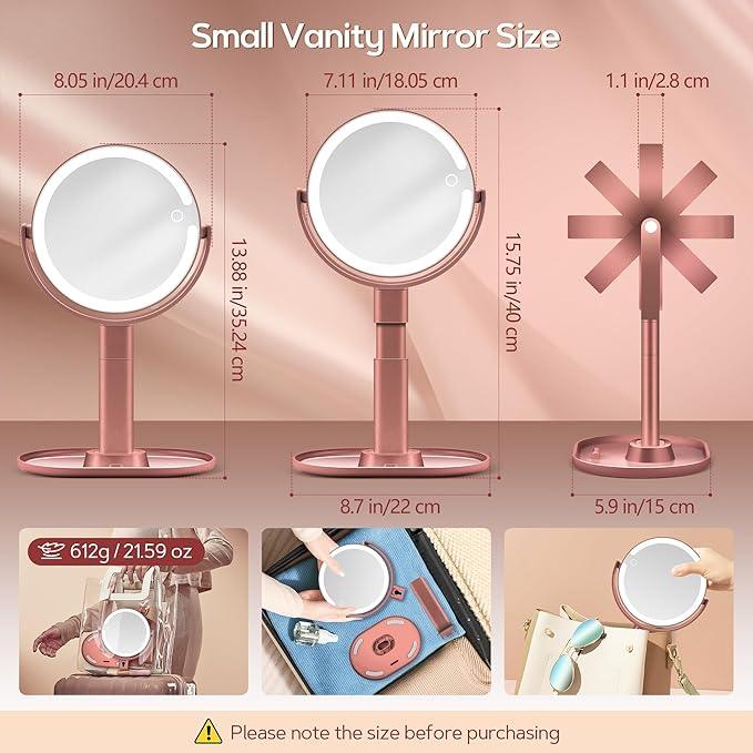 B Beauty Planet Makeup Mirror with Lights, Lighted Magnifying Mirror 30X with 3 Lighting and Adjustable Brightness, 2-Sided Height Adjustable Vanity Mirror for Bathroom, Gifts for Women Rose Gold - ModernBath