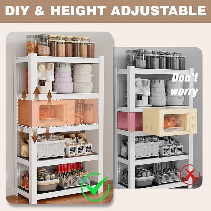 WORKPRO House 5-Tier Shelving Unit, 3000lbs Adjustable Storage Shelves, Boltless Book Shelf, Shelf Organizer for Kitchen, Living Room, Bathroom, Wood Grain Pattern, Waterproof Board, 24-1/10"W, White - ModernBath