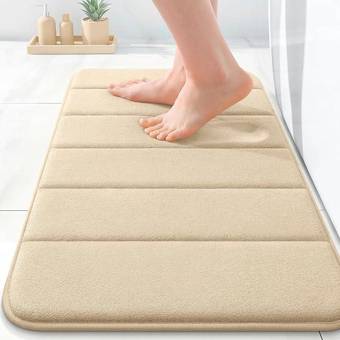 OLANLY Memory Foam Bath Mat 24x16, Super Soft Absorbent Bathroom Rugs, Quick Dry, Machine Washable Shower Floor Rugs, Bathmat Carpet, Bathroom Home Decor Accessories, Beige - ModernBath